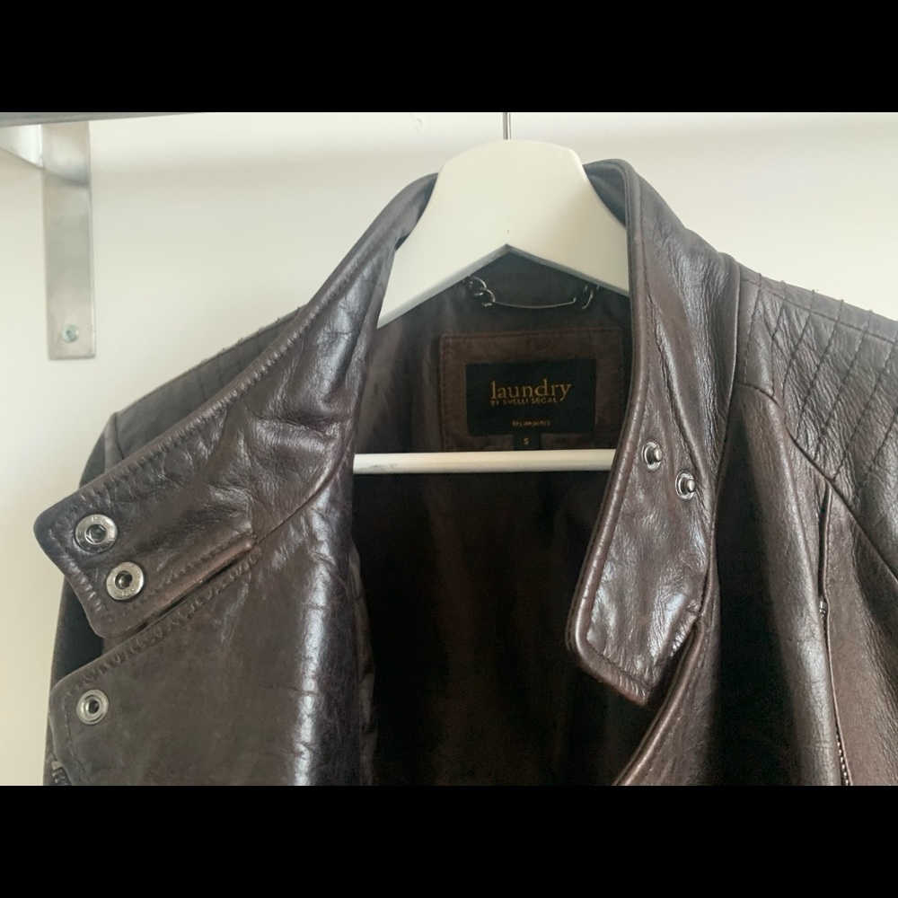 Cognac leather moto jacket Laundry by Shelli Segal - Picture 3 of 12